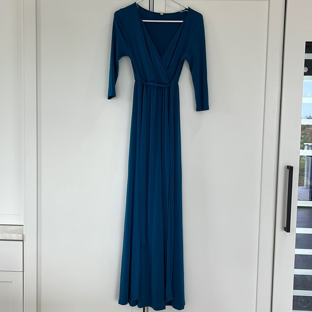 Pink blush maternity maxi dress with tie waist size S